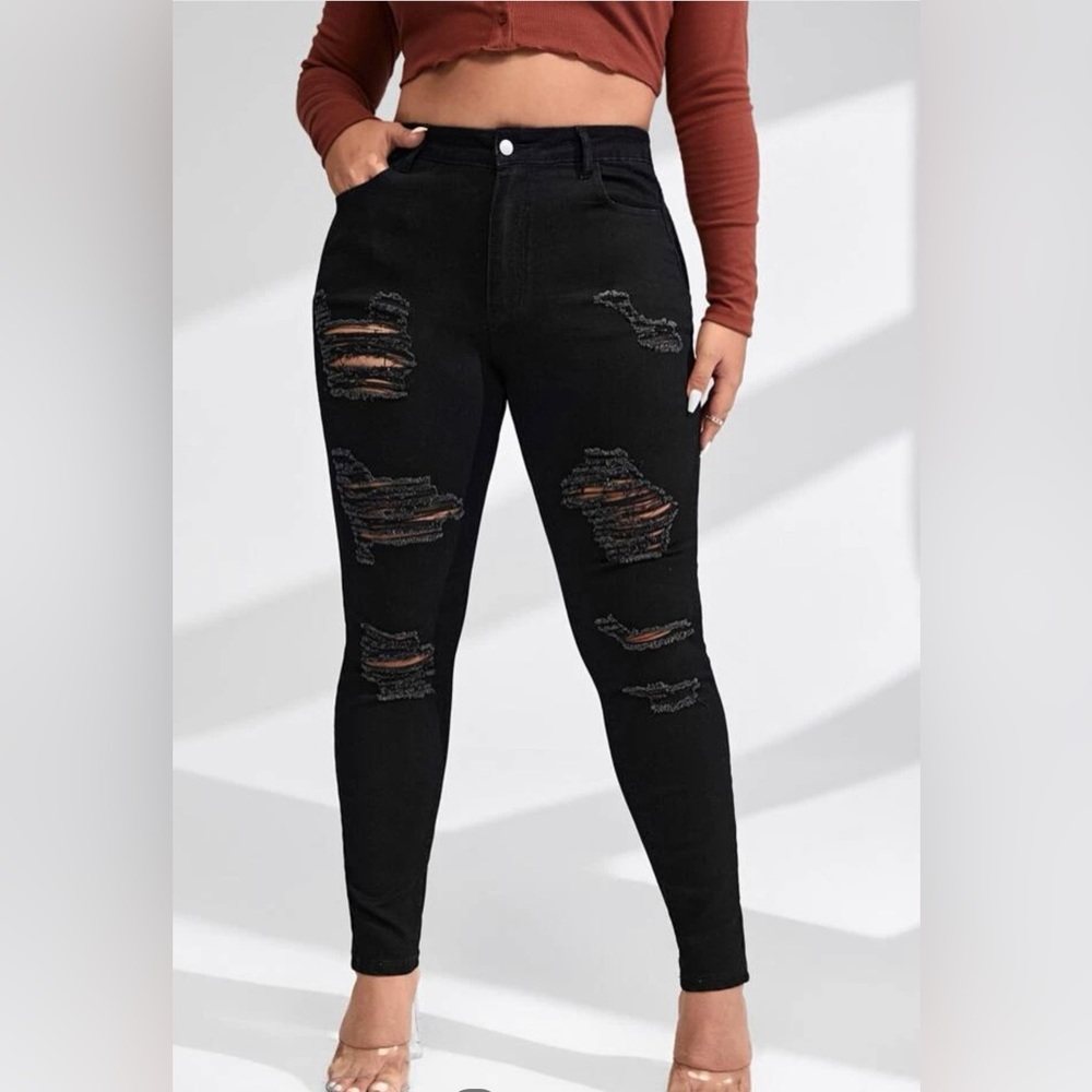 Shein black ripped skinny jeans